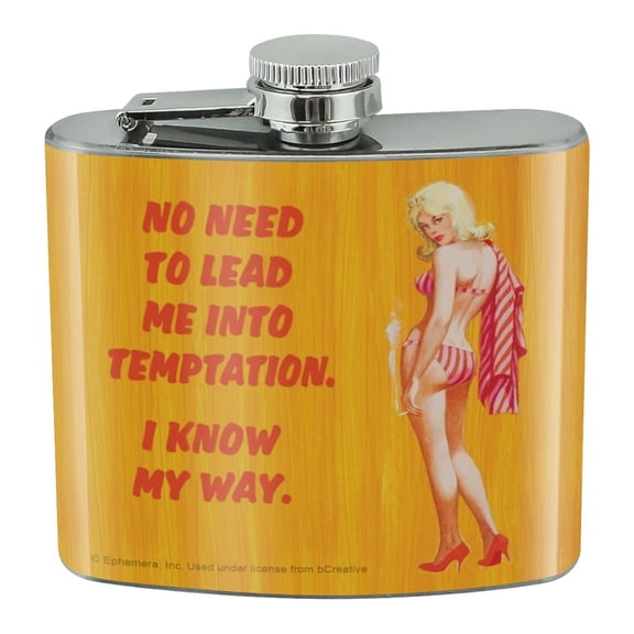 No Need to Lead me into Temptation I Know the Way Funny Humor Stainless Steel 5oz Hip Drink Kidney Flask