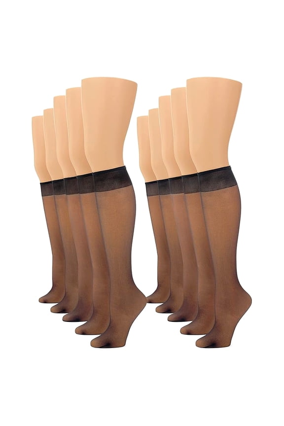 Women's Sheer Knee Highs with Comfort Top 8 Pair Pack, Midnight Black, One Size