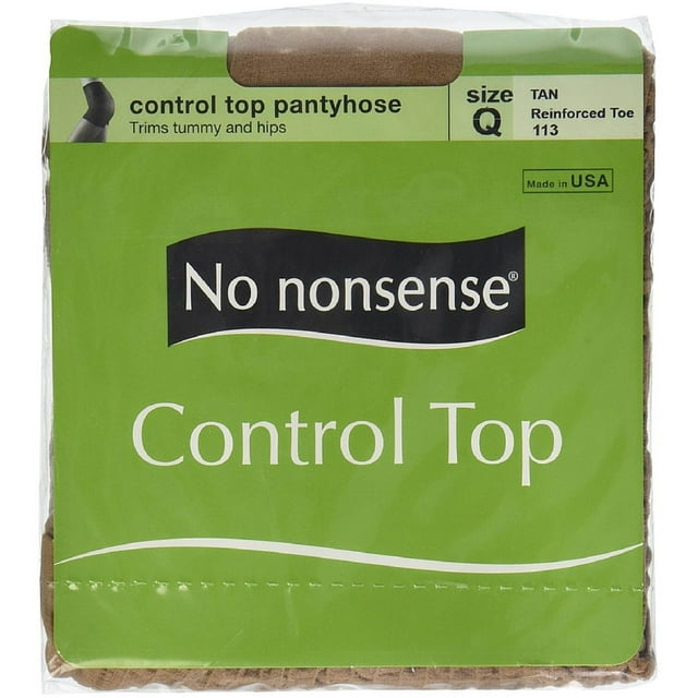 No Nonsense Control Top Pantyhose, Reinforced Toe, Size Q, Tan 1 Pair