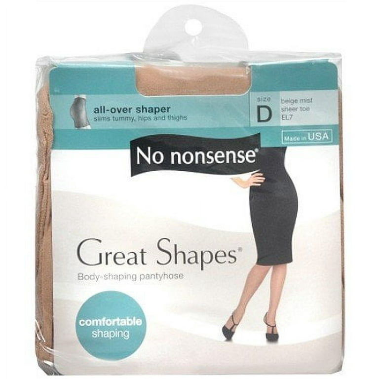 No Nonsense Great Shapes All-Over Shaper Pantyhose, Beige Mist/Light EL7,  Size D, Sheer Toe (3 pack) (Bundle) 