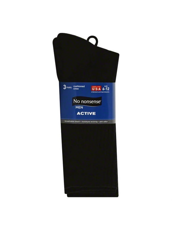 Men's Cushion Crew, Black-3 Pair Pack, Sock Size:10-13/Shoe Size: 6-12, 6-12