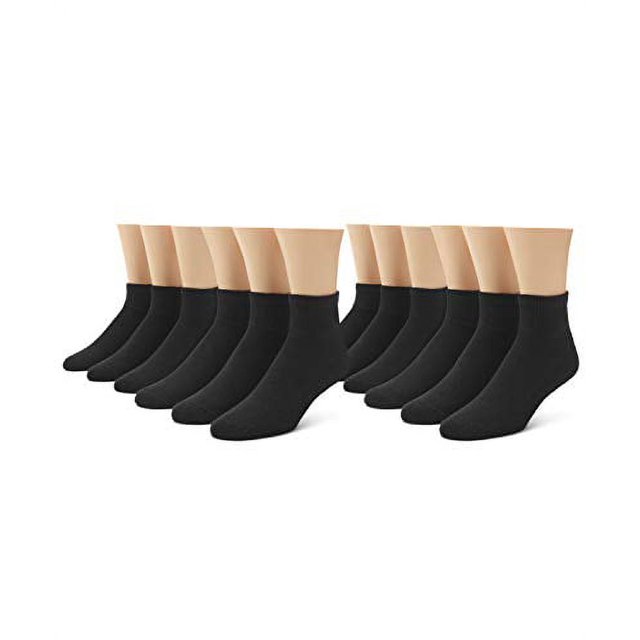 No Nonsense Men's Cushioned Ankle Socks, 12 Pair Pack, Black12, 612