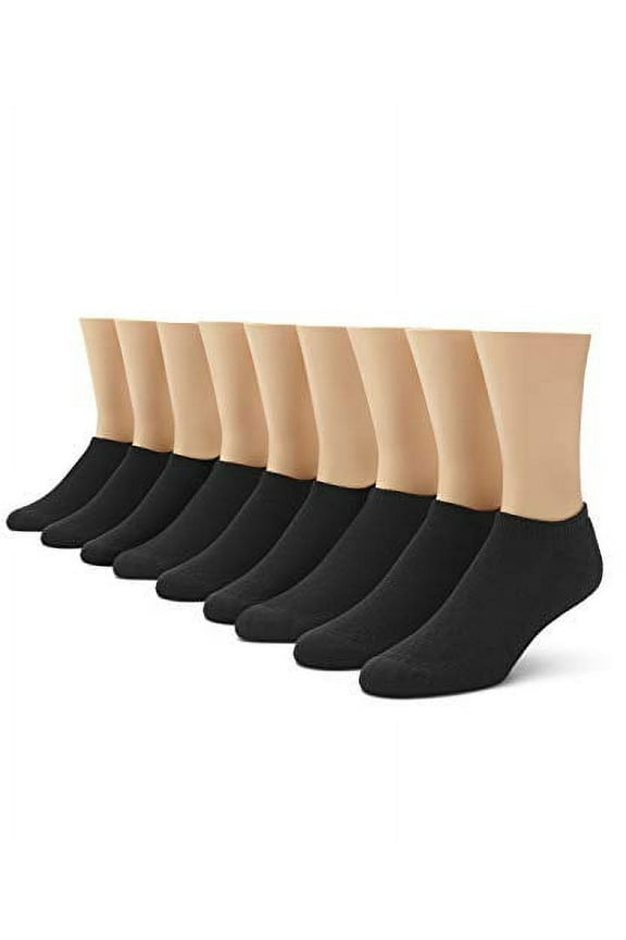 Men's Cushioned No Show Socks, Black - 9 Pair Pack, 6-12