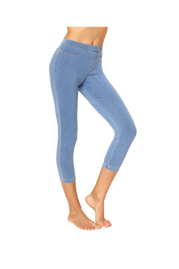 Women's Classic Denim Indigo Capri Legging, Light Denim, X-Large