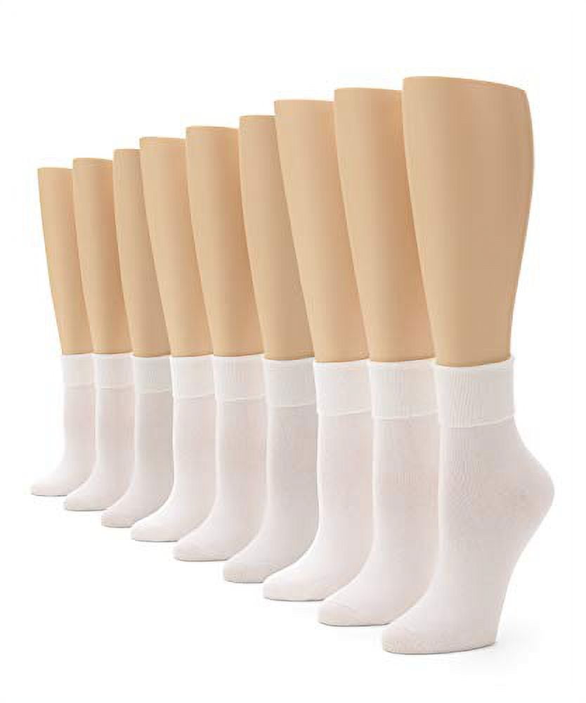 No Nonsense Women's Cotton Basic Cuff Sock, White - 9 Pair Pack, 4
