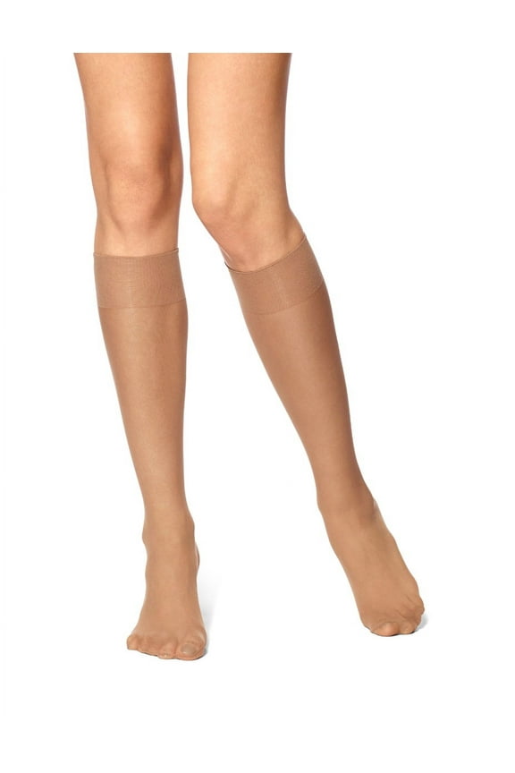 Women's Knee High Pantyhose with Sheer Toe 2-Pack, Tan, One Size