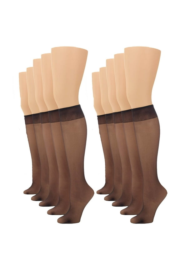 Women's Sheer Knee Highs with Comfort Top 8 Pair Pack, Off Black, One Size