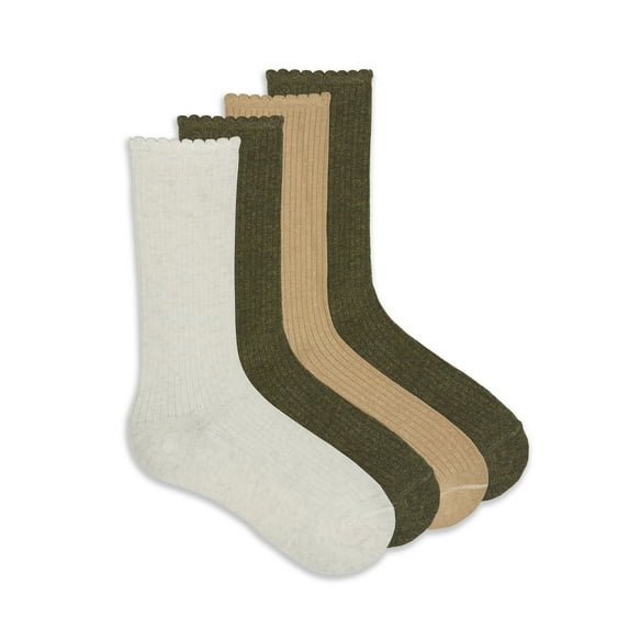 No Nonsense Women's Scallop Pointelle Crew Sock, 4 Pack