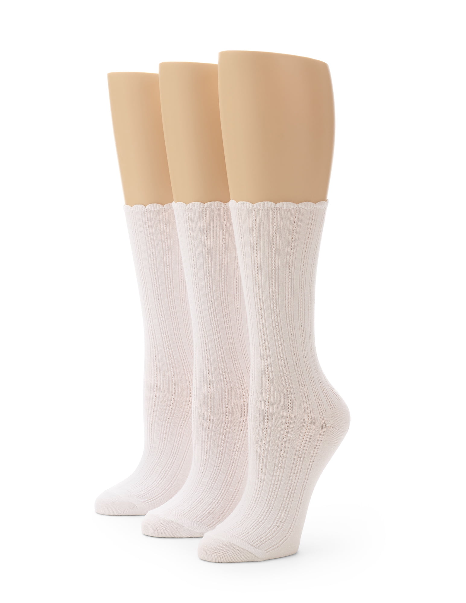 No Nonsense Women's Scallop Pointelle Sock 3 Pair Pack White One