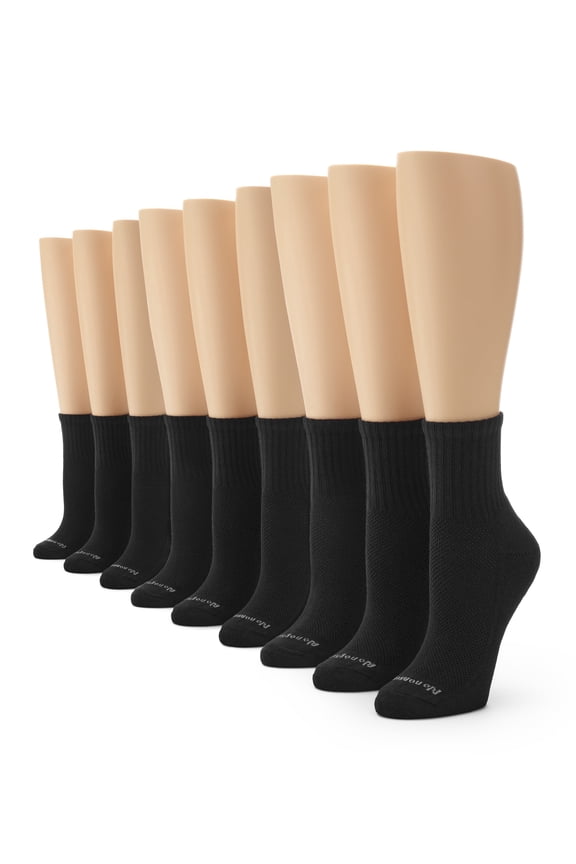 Women's Soft & Breathable Cushioned Mini Crew Socks 9 Pair Pack, Black - 9 Pair Pack, One Size