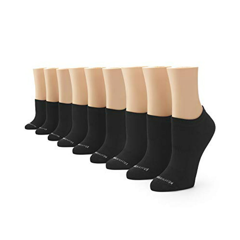 No Nonsense womens Soft and Breathable No Show Liner With Arch Clinch  Support, 9 Pair Pack Socks, Black, One Size US