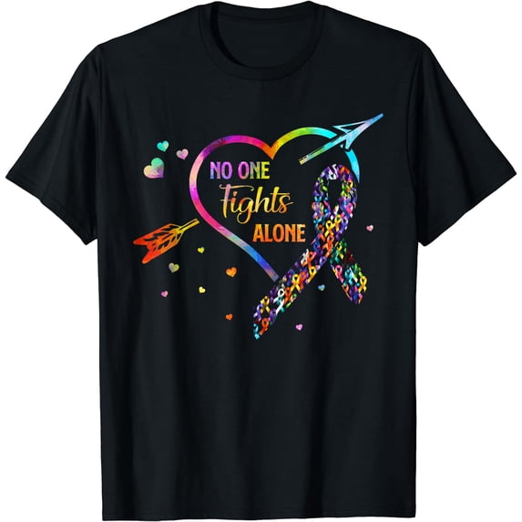 No One Fight Alone Arrow Heart Fight Cancer Ribbon T-Shirt Black 2X-Large
