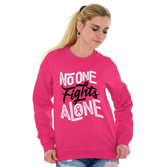 No One Fights Alone Breast Cancer Women Plus Size Crewneck Sweatshirt Brisco Brands 3X