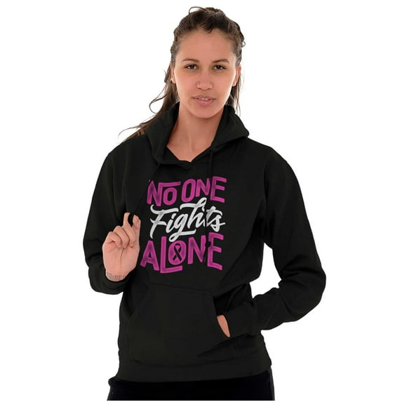 No One Fights Alone Breast Cancer Women Plus Size Graphic Pullover Hoodie Brisco Brands 2X