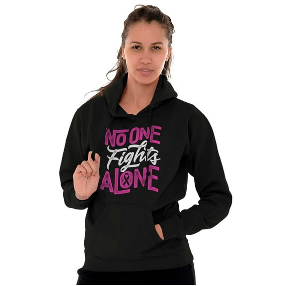 No One Fights Alone Breast Cancer Women Plus Size Graphic Pullover Hoodie Brisco Brands 2X