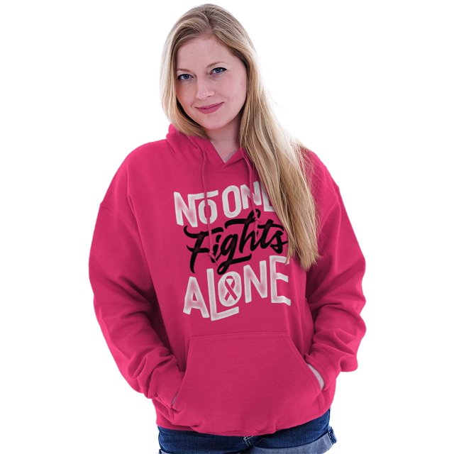 No One Fights Alone Breast Cancer Women Plus Size Graphic Pullover Hoodie Brisco Brands 4X