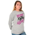 thumbnail image 1 of No One Fights Alone Breast Cancer Women Plus Size Long Sleeve Graphic Tee Brisco Brands 2X, 1 of 5
