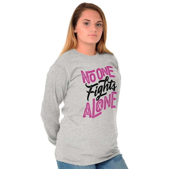 No One Fights Alone Breast Cancer Women Plus Size Long Sleeve Graphic Tee Brisco Brands 3X