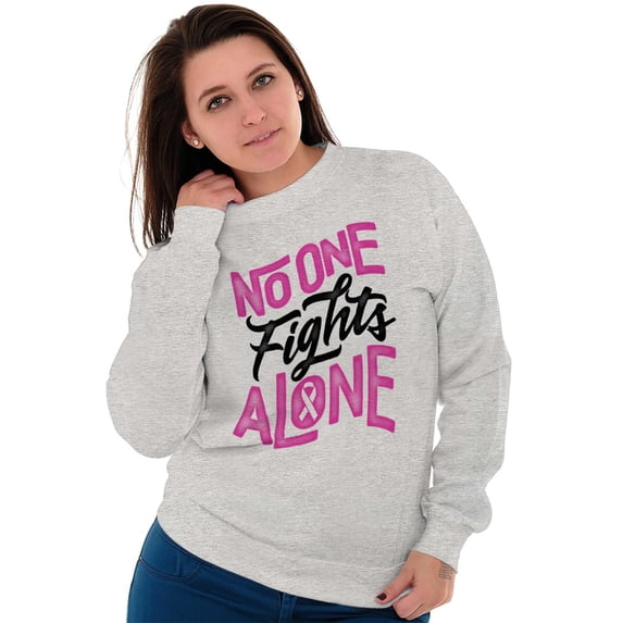 No One Fights Alone Breast Cancer Women Plus Size Crewneck Sweatshirt Brisco Brands 2X
