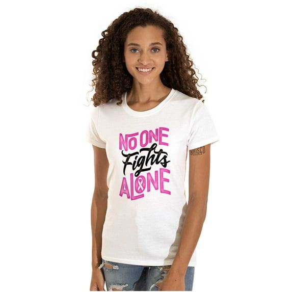 No One Fights Alone Breast Cancer Womens Slim Fit Graphic Tee Brisco Brands X