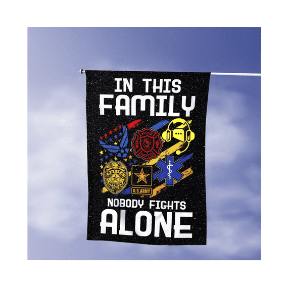 No One Fights Alone Flag, Thin Blue Red White ... Line Flag, Support Firefighter 12x18 POLE NOT INCLUDED Garden Flag