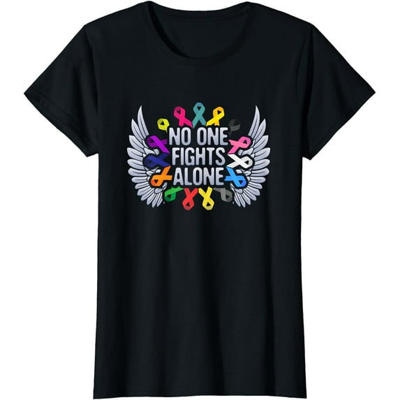 No One Fights Alone Multicolor Ribbon For Cancer Awareness T-Shirt