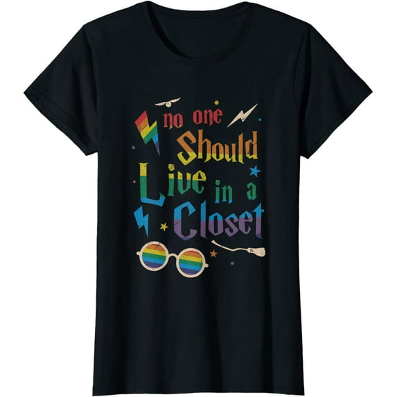 No One Should Liue In A Closet T-shirt LGBT Trans Sunglasses Black Tee