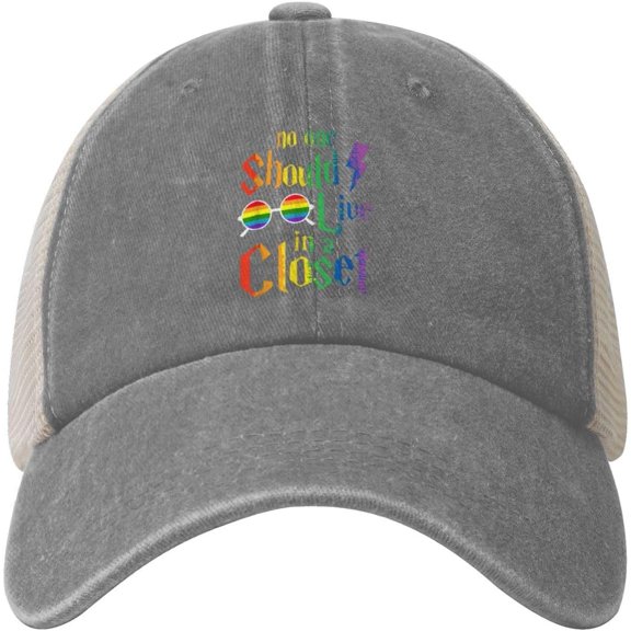 No One Should Live in A Closet LGBT-Q Gay Pride Proud Ally Cowboy Hat Men Mesh Baseball Cap Women Sun Hat Black