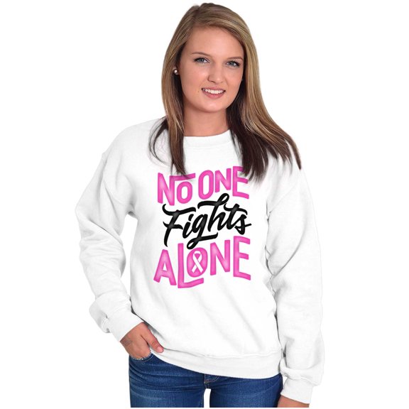 No One fights Alone Breast Cancer Women Crewneck Sweatshirt Brisco Brands S