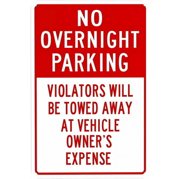 No Overnight Parking Violators Towed Metal Sign - 8"x12", Security Tin Decor for Streets, Businesses, Parking Lots