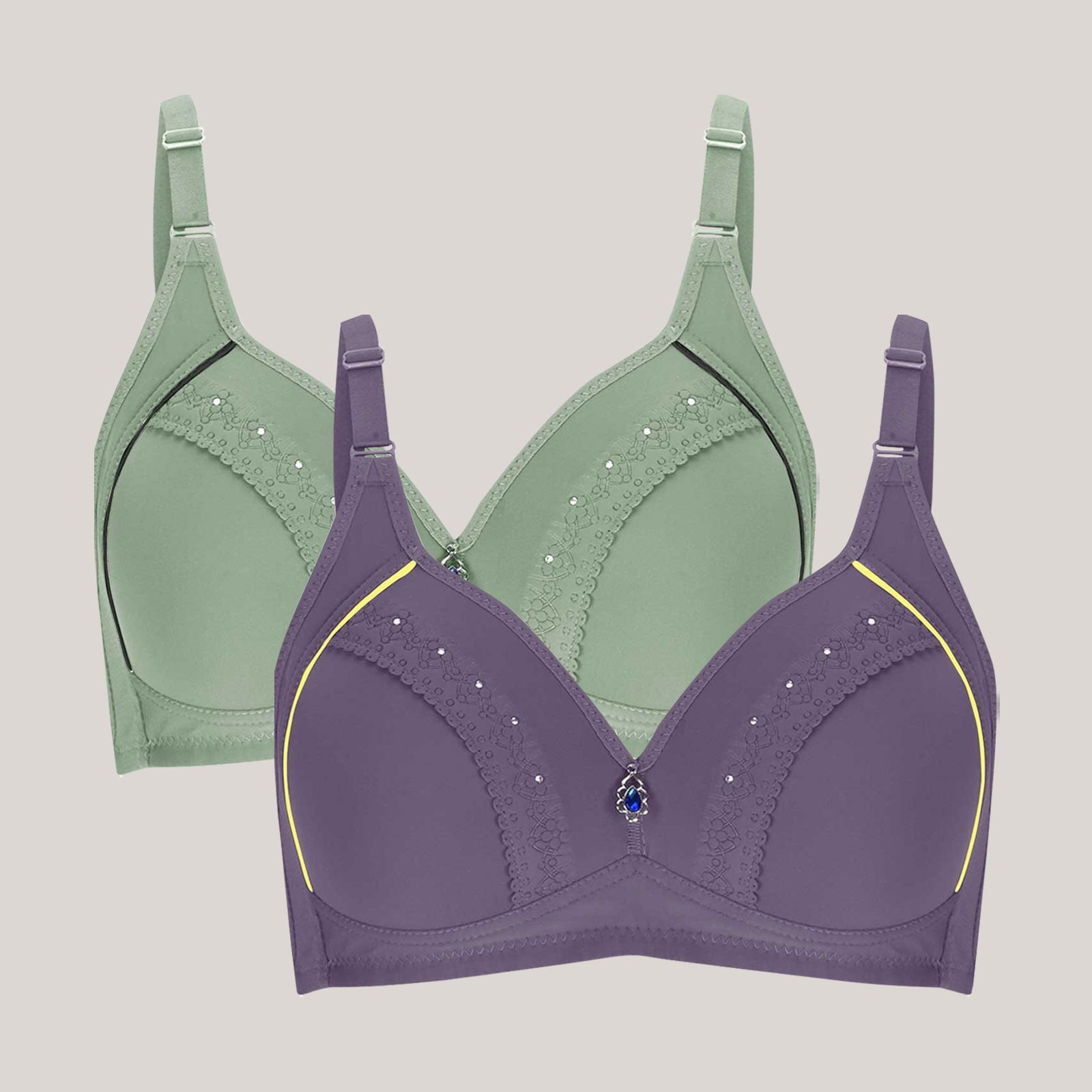 No Padding Wireless Bras for Women Front Closure 2 Pack Sports Bras for