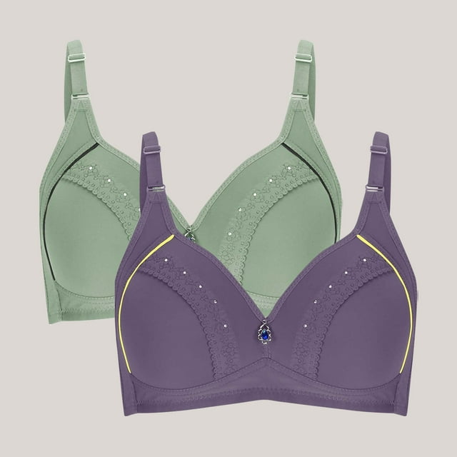 No Padding Wireless Bras for Women Front Closure 2 Pack Sports Bras for