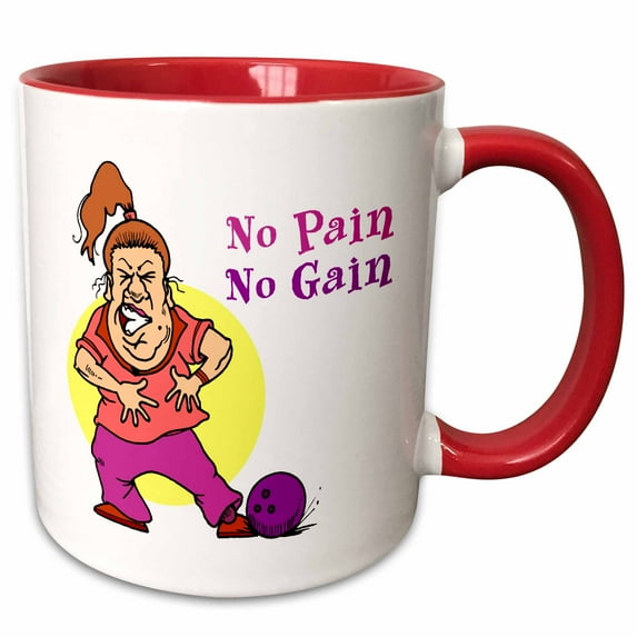 3drose, No Pain No Gain Funny Bowling Sports Design, 11oz Two-tone Red Mug