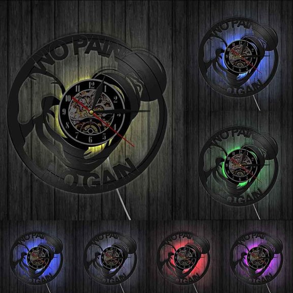 No Pain No Gain GYM Sport Vinyl Record Wall Clock Keeping Fit Retro Handmade Gift Exercise Room Sport Club Decorative Art Clock