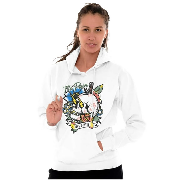 No Pain No Gain Skull Dagger Tattoo Hoodie Sweatshirt Women Men Brisco Brands S