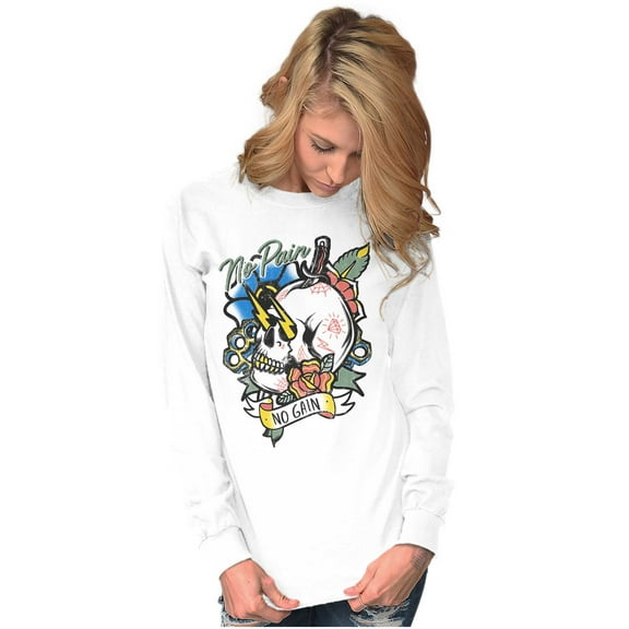 No Pain No Gain Skull Dagger Tattoo Long Sleeve TShirt Men Women Brisco Brands S