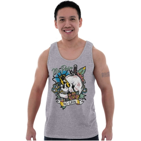 No Pain No Gain Skull Dagger Tattoo Plus Size Graphic Tank Top Brisco Brands 3X