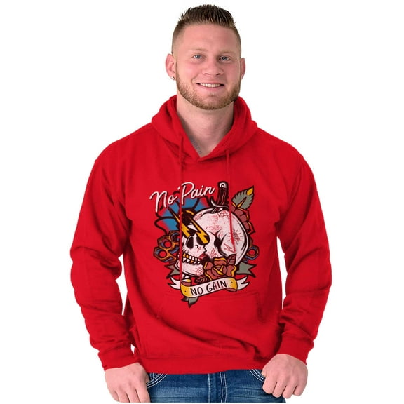 No Pain No Gain Skull Dagger Tattoo Unisex Plus Fleece Graphic Hoodie Brisco Brands 5X
