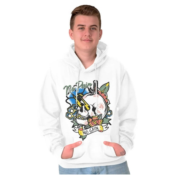 No Pain No Gain Skull Dagger Tattoo Unisex Plus Fleece Graphic Hoodie Brisco Brands 5X