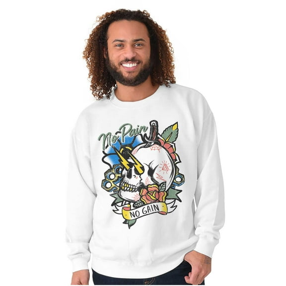 No Pain No Gain Skull Dagger Tattoo Unisex Plus Fleece Graphic Sweatshirt Brisco Brands 2X