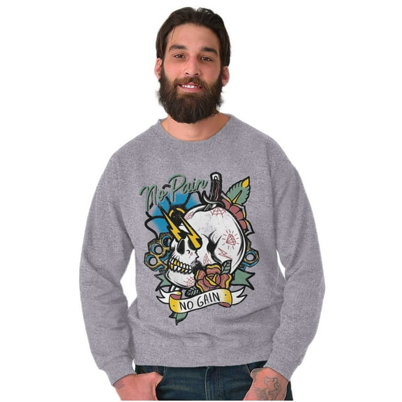 No Pain No Gain Skull Dagger Tattoo Unisex Plus Fleece Graphic Sweatshirt Brisco Brands 4X