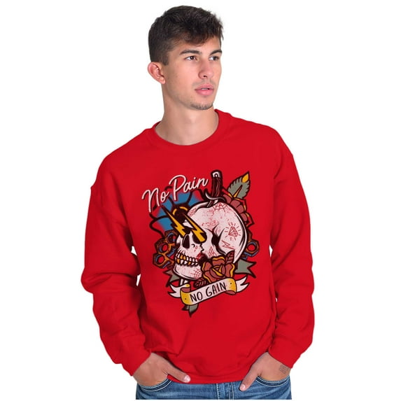 No Pain No Gain Skull Dagger Tattoo Unisex Plus Fleece Graphic Sweatshirt Brisco Brands 5X