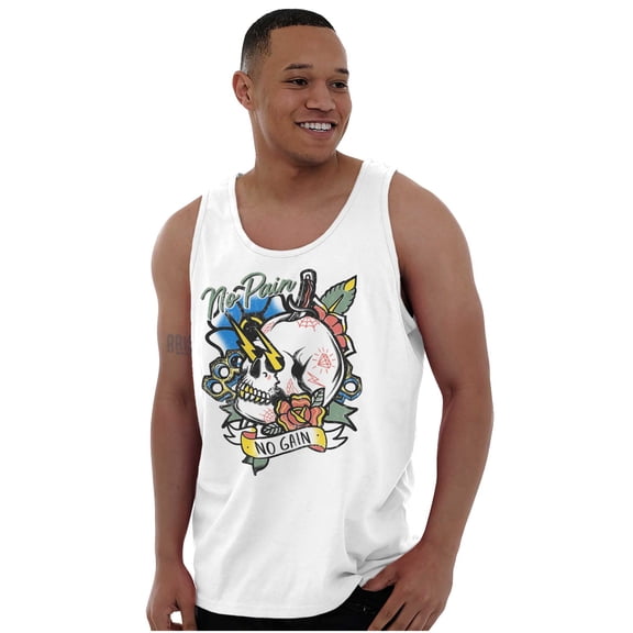 No Pain No Gain Skull Dagger Tattoo Plus Size Graphic Tank Top Brisco Brands 2X