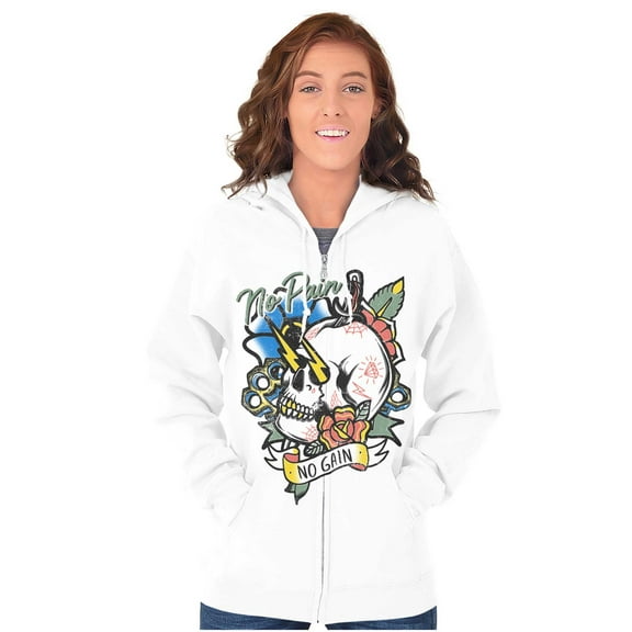 No Pain No Gain Skull Dagger Tattoo Zip Up Hoodie Men's Women's Brisco Brands M