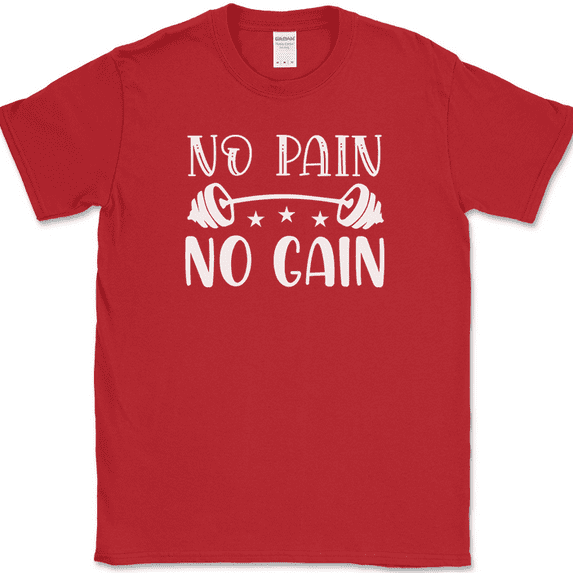 No Pain No Gain T-Shirt Funny Gym Fitness Lifting Workout Text Tee - Red, S