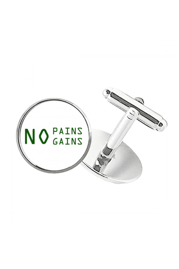 No Pains No Gains Round Button Cuff Clip Stud Cufflinks