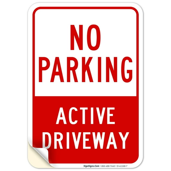 No Parking Active Driveway Sign, 10x7 Vinyl Sticker