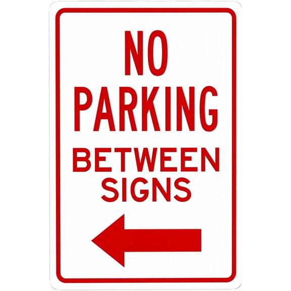 No Parking Between Signs Left Arrow - 8"x12" Metal Security Tin Warning Sign, Traffic Restriction Decor for Street Business Home
