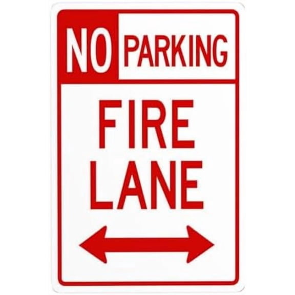 No Parking Bidirectional Fire Lane Metal Warning Signs, Cautions Tin Sign, Posted Signs for Street Business Wall Decor 8 x 12 Inch