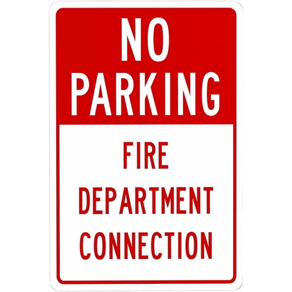No Parking Fire Department Connection - 8"x12" Metal Security Tin Warning Sign, Fire Connection Decor for Street Business Home Wall